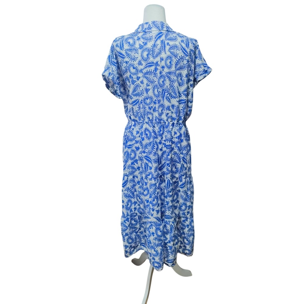 Ophelia Roe Eyelet Midi Dress Blue White Leaf Print Cottagecore Tradwife Size XL - Picture 7 of 13